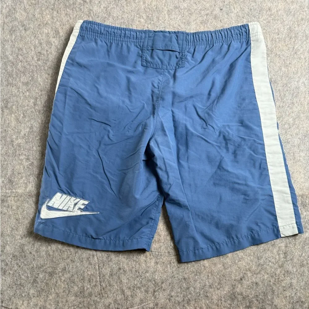 Nike Swim Trunk Shorts Men's Medium Blue White Drawstring‎ Waist Slash Pockets